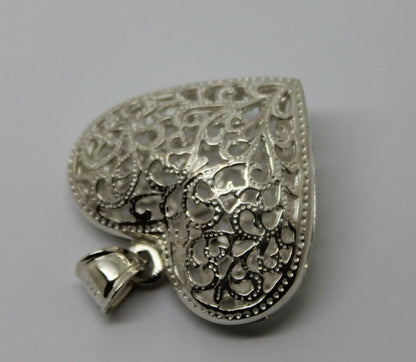 Genuine Sterling Silver 925 Huge Heavy Large Filigree Heart Pendant