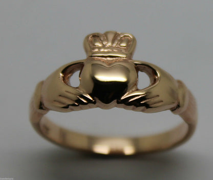 Genuine 9ct 375 Solid Yellow, Rose or White Gold Claddagh Celtic Friendship Ring In Your (Sizes L to S)