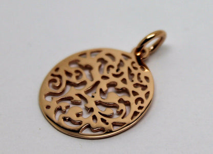 Genuine Solid 9ct 9kt 375 Yellow, White Or Rose Gold Round Filigree Pendant