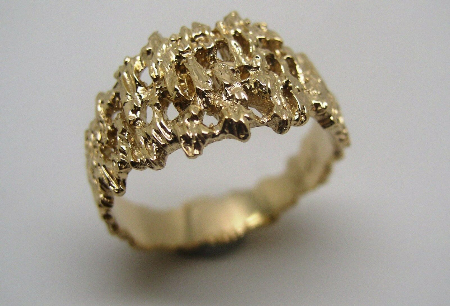 Genuine 9ct  9k 375 Full Solid Yellow, Rose or White Gold Nugget Ring 12mm Wide - Choose your size Sizes J to O