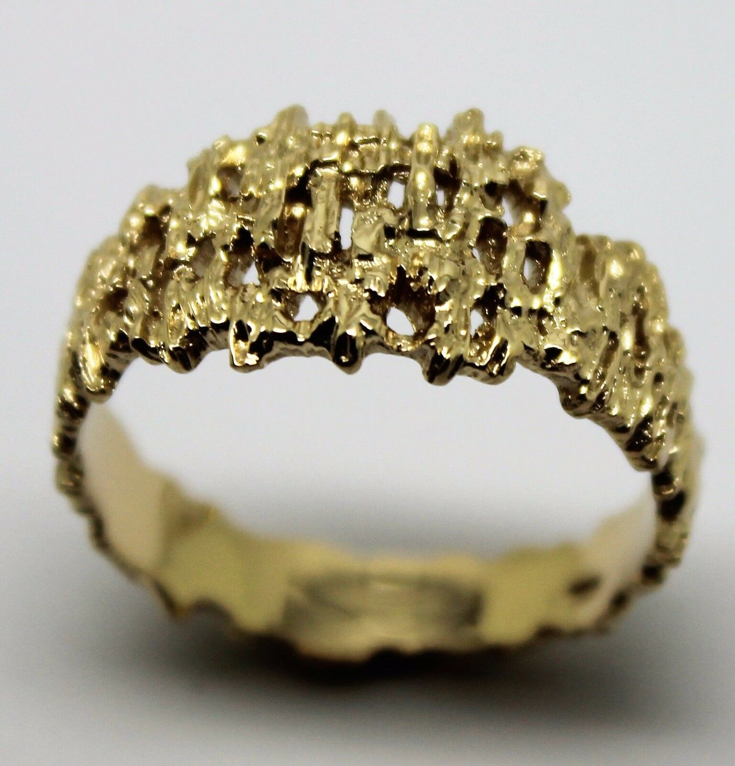 Genuine 9ct  9k 375 Full Solid Yellow, Rose or White Gold Nugget Ring 12mm Wide - Choose your size Sizes J to O