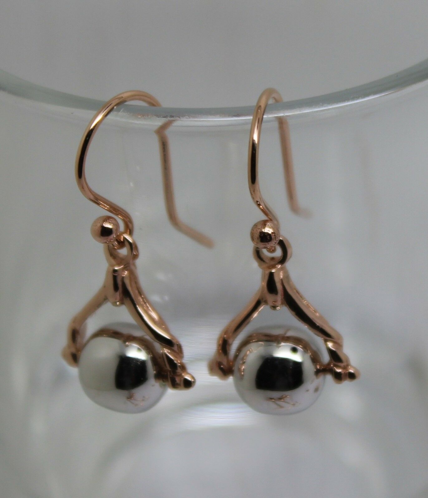 Kaedesigns Genuine 9ct 9k 375 Solid Rose + White Gold Ball Spinner Earrings