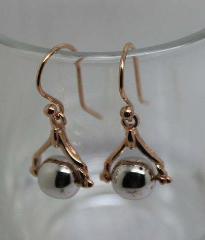 Kaedesigns Genuine 9ct 9k 375 Solid Rose + White Gold Ball Spinner Earrings