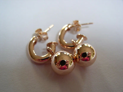 Kaedesigns Genuine Heavy 9ct 9kt Yellow, Rose or White Gold 14mm Belcher Ball Drop Earrings