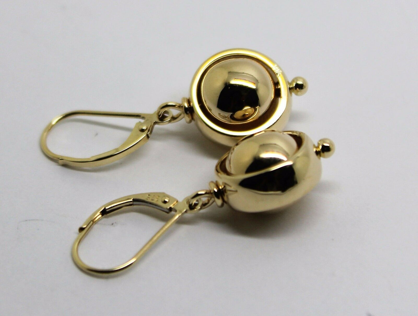 Heavy 9ct 9k 375 Yellow, Rose or White Gold Continental Hooks 10mm Ball Spinning Belcher Earrings