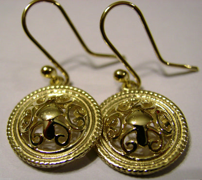 Kaedesigns, Heavy 9ct Yellow Or White Or Rose Gold  Filigree Round Hook Earrings
