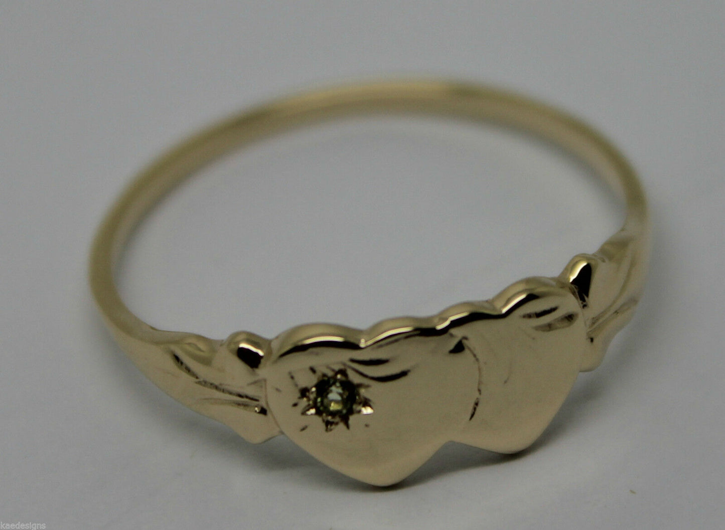 Genuine 9ct 9k 375 Yellow, Rose or White Gold Double Heart Signet Ring Peridot -August Birthstone