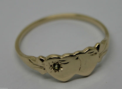 Genuine 9ct 9k 375 Yellow, Rose or White Gold Double Heart Signet Ring Peridot -August Birthstone