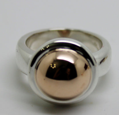 Genuine Sterling Silver & 9ct Rose Gold 375 Half Ball Ring - Choose your size