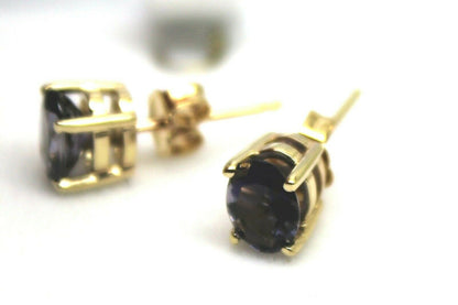Genuine 9ct 9K 375 Yellow Gold Amethyst Oval Stud Earrings