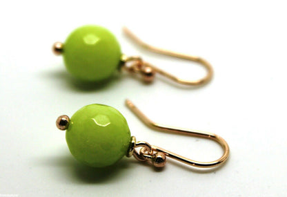 Genuine 9ct 9k 375 Rose Gold 10mm Agate Lime Faceted Ball Earrings