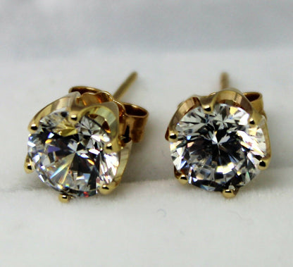 Genuine 9ct 9K 375 Yellow Gold Claw-set Round 8mm Stud Earrings