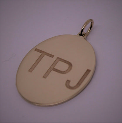 Solid Genuine 9ct 9k Yellow, Rose or White Gold Oval Shield Pendant Engraved With Your Initials