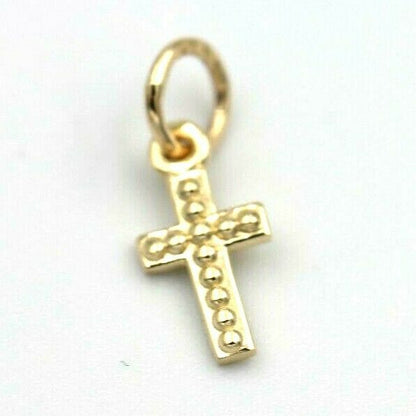Genuine 9ct 9kt Genuine Tiny Very Small Yellow, Rose or White Gold Beaded Cross Pendant Charm
