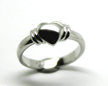 Genuine 9ct 9k Small Solid White Gold Heart Signet Ring - Ring size F