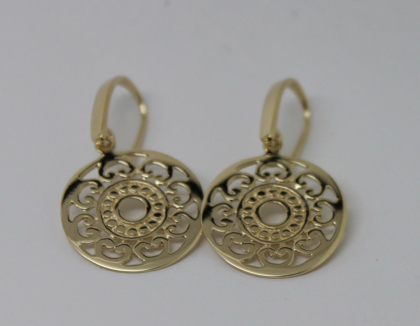 Kaedesigns New Genuine 9ct Yellow, Rose or White Gold Flat Filigree Drop Round Earrings