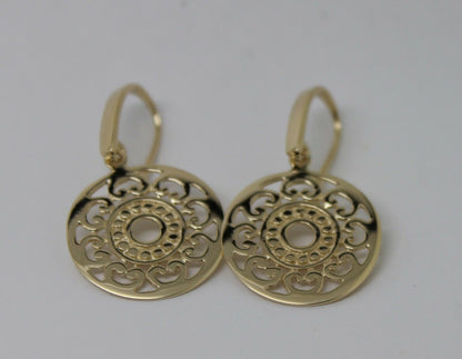 Kaedesigns New Genuine 9ct Yellow, Rose or White Gold Flat Filigree Drop Round Earrings