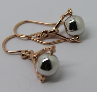 Kaedesigns Genuine 9ct 9k 375 Solid Rose + White Gold Ball Spinner Earrings