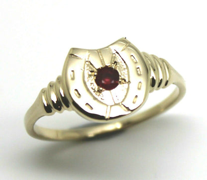 Size N 1/2,  Large 9ct 9k Genuine Yellow, Rose or White Gold 3mm Ruby Lucky Horse Shoe Ring