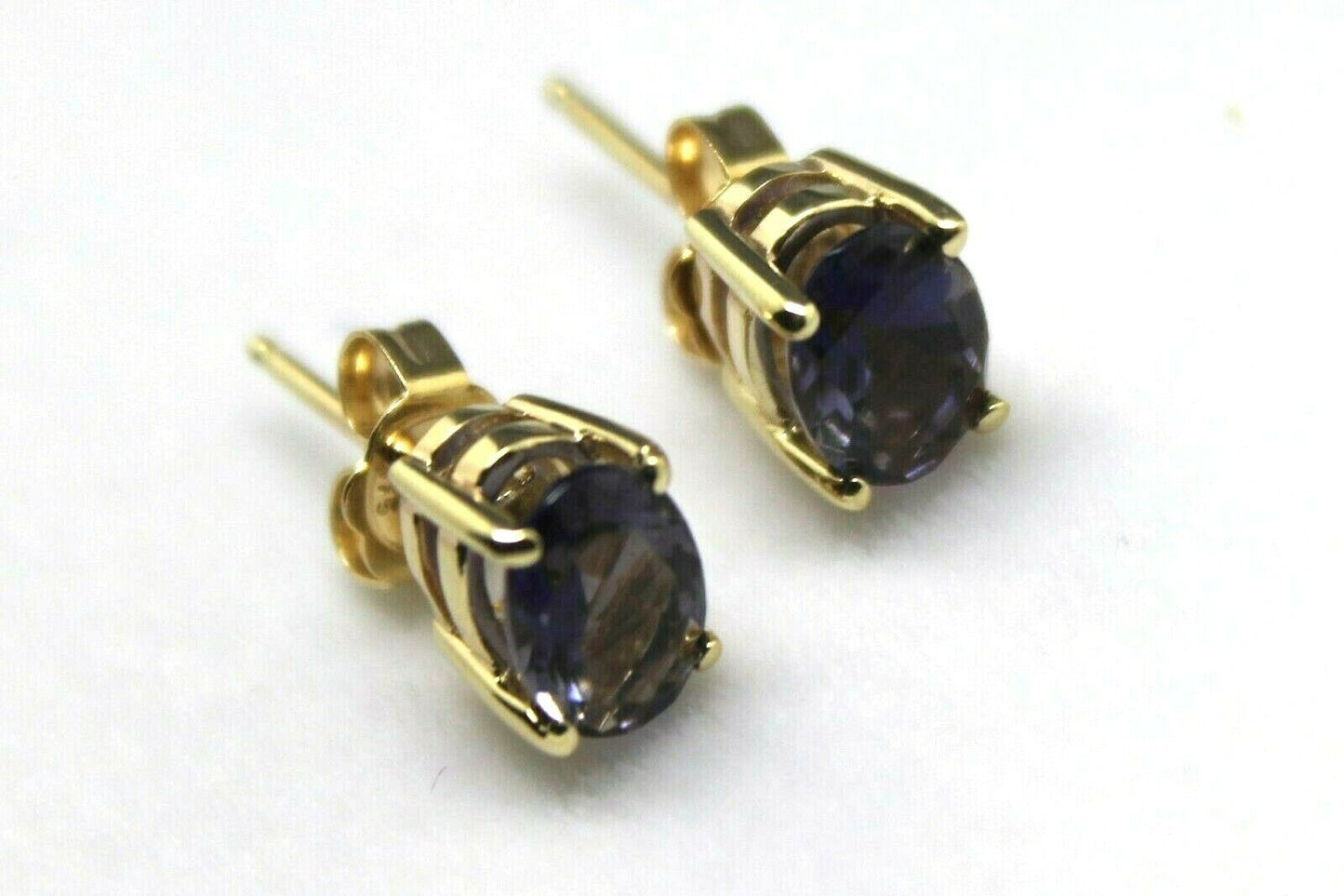 Genuine 9ct 9K 375 Yellow Gold Amethyst Oval Stud Earrings