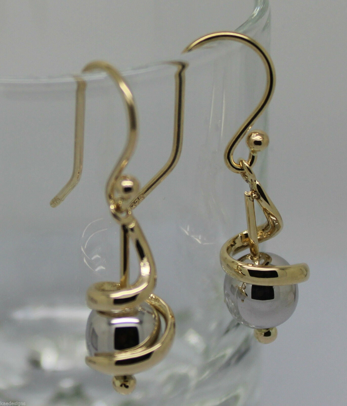 Kaedesigns New 9ct 9k Yellow & White Gold 8mm Swirl Ball Earrings