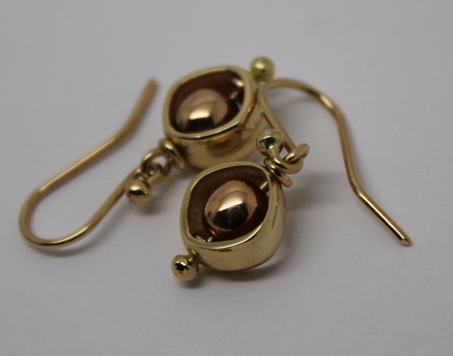 Genuine New 9k 9ct Rose & Yellow Gold Spinning Belcher Ball Earrings