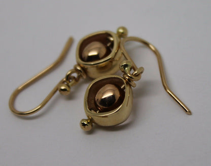 Genuine New 9k 9ct Rose & Yellow Gold Spinning Belcher Ball Earrings