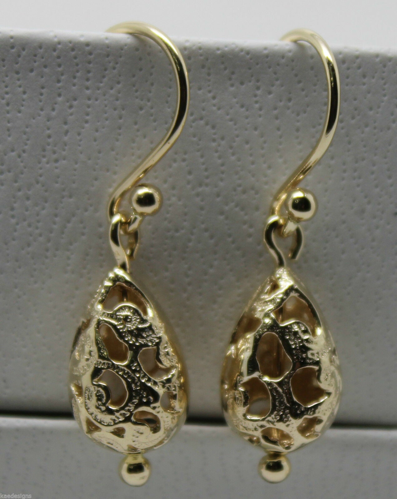 Kaedesigns 9ct 9k 375 Yellow Or White Or Rose Gold Teardrop Filigree Earrings