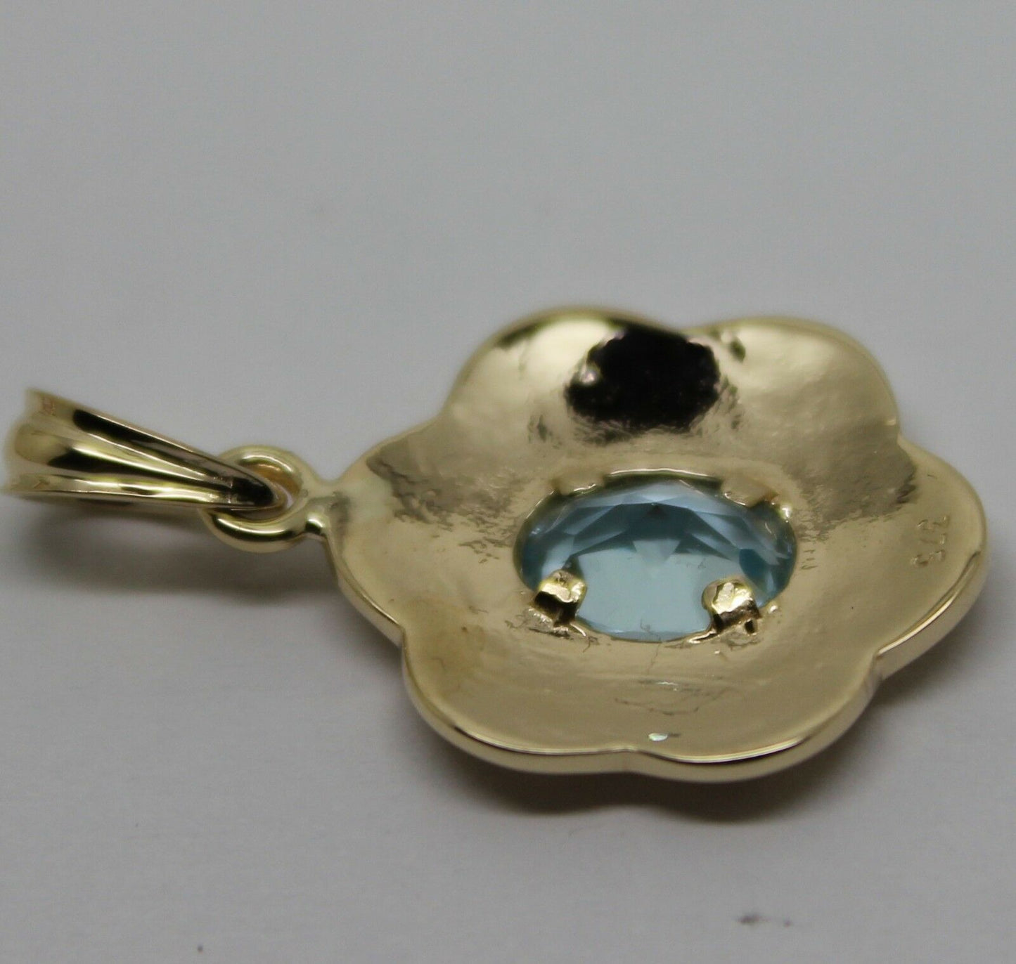 Genuine 9ct 9k Yellow Gold Antique Aquamarine Filigree Pendant