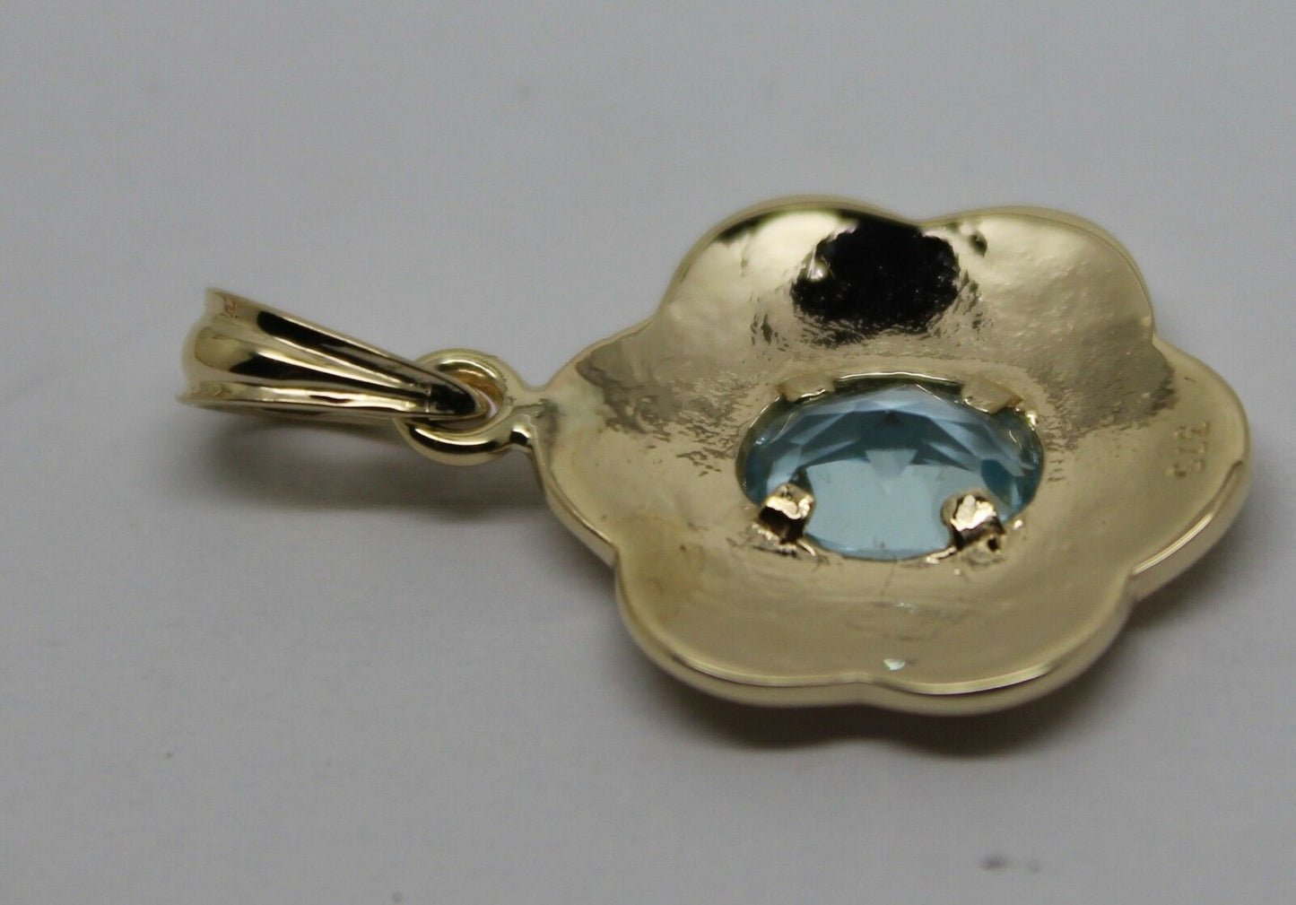 Genuine 9ct 9k Yellow Gold Antique Aquamarine Filigree Pendant