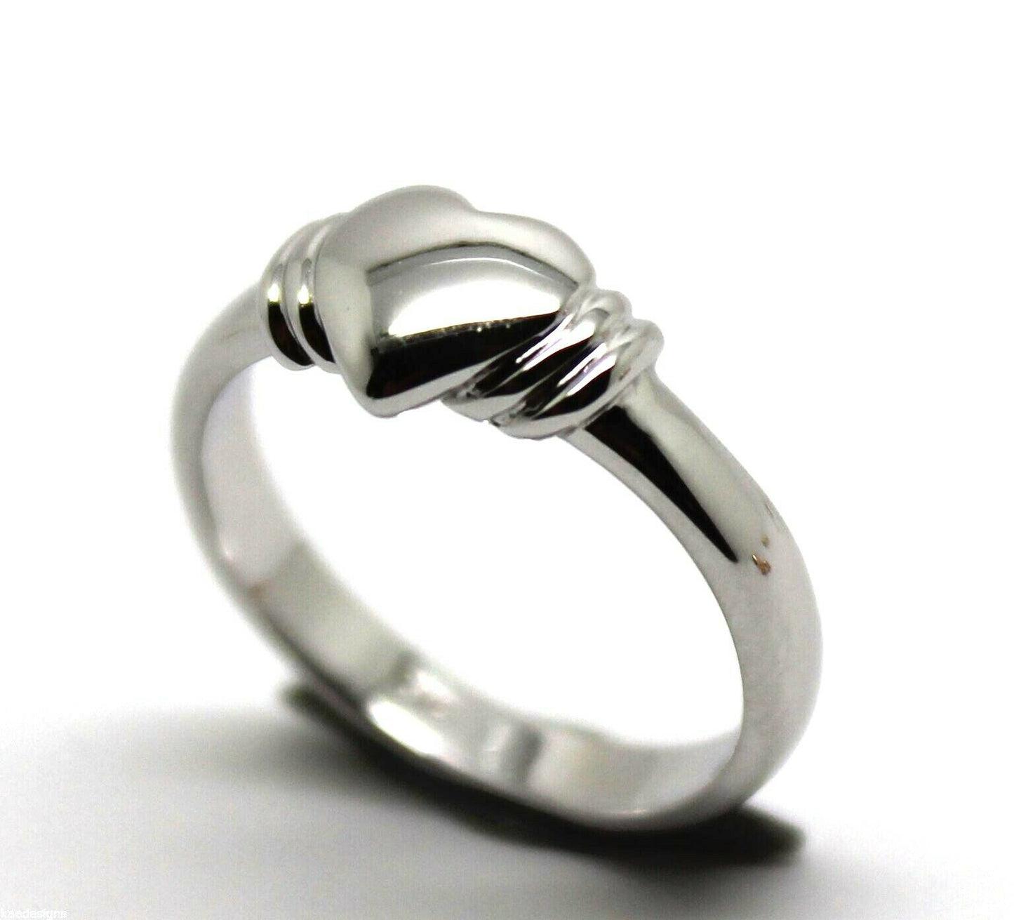 Genuine 9ct 9k Small Solid White Gold Heart Signet Ring - Ring size F