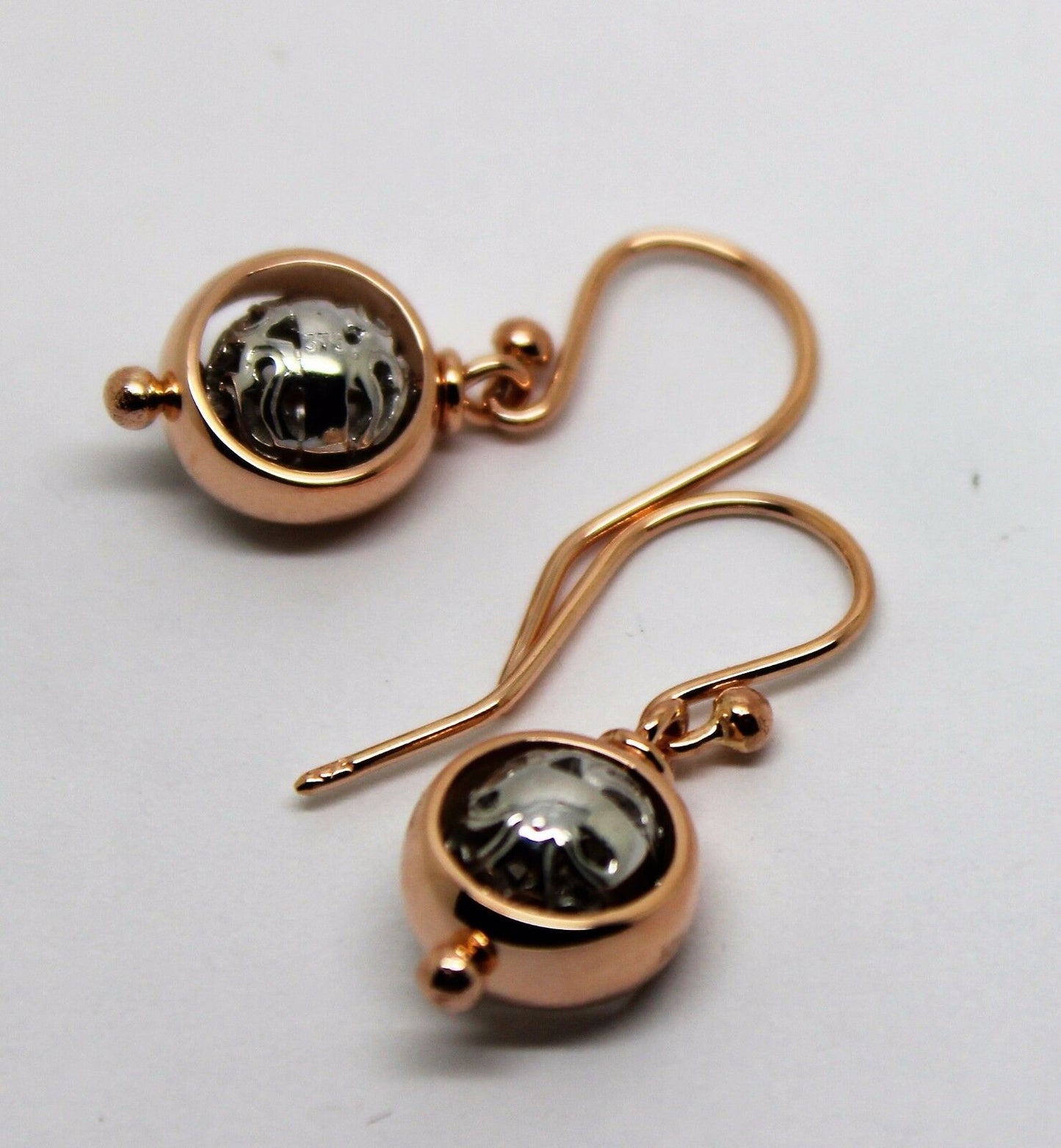 Kaedesigns Genuine 9ct 9k 375 Rose & White Gold Filigree Belcher Ball Earrings