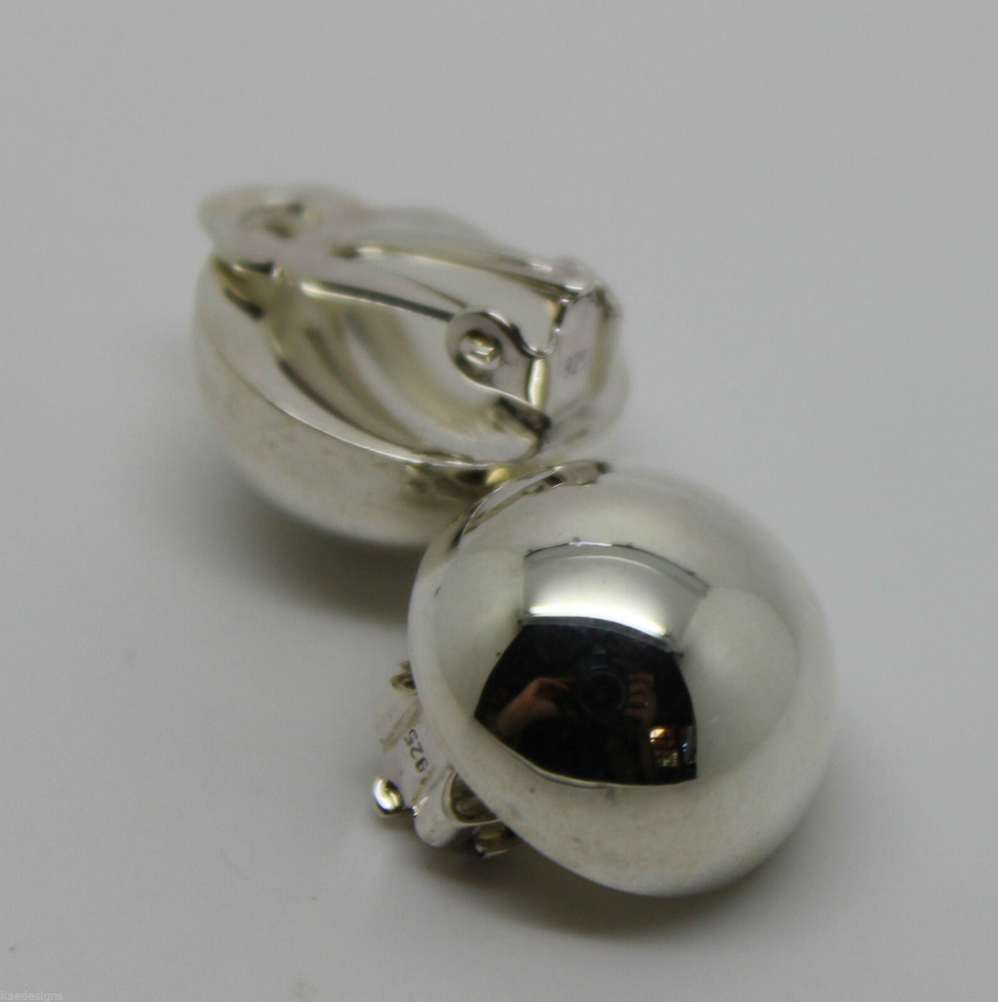 Genuine Sterling Silver 925 Half 14mm Ball Round Earrings Clip-ons