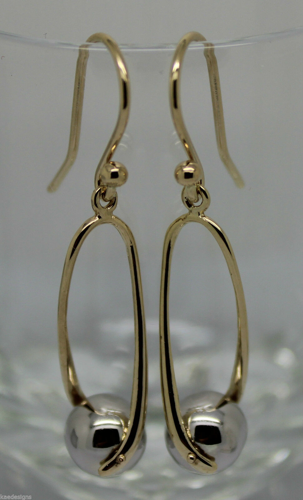 Kaedesigns Genuine 9ct 9kt 375 Yellow & White Gold 8mm Ball Drop Earrings