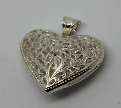 Genuine Sterling Silver 925 Huge Heavy Large Filigree Heart Pendant