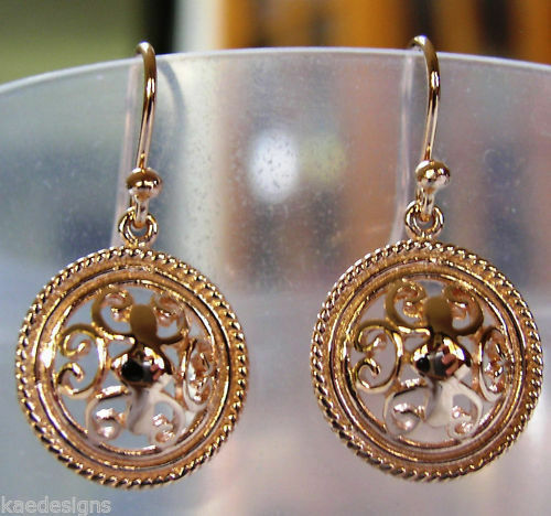 Kaedesigns, Heavy 9ct Yellow Or White Or Rose Gold  Filigree Round Hook Earrings