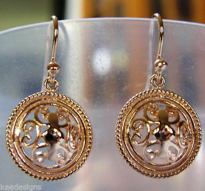 Kaedesigns, Heavy 9ct Yellow Or White Or Rose Gold  Filigree Round Hook Earrings