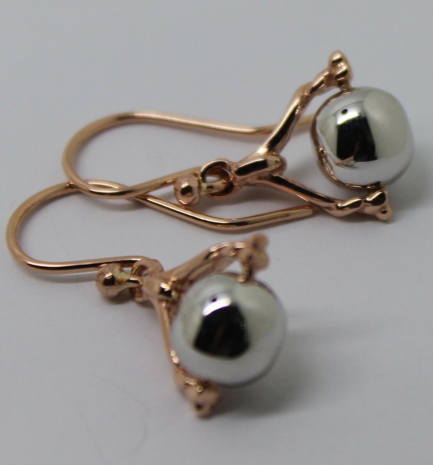Kaedesigns Genuine 9ct 9k 375 Solid Rose + White Gold Ball Spinner Earrings