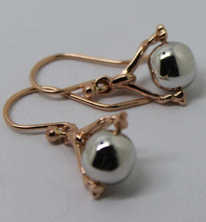 Kaedesigns Genuine 9ct 9k 375 Solid Rose + White Gold Ball Spinner Earrings