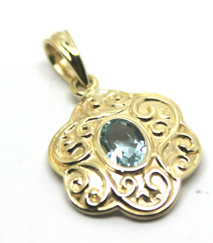 Genuine 9ct 9k Yellow Gold Antique Aquamarine Filigree Pendant