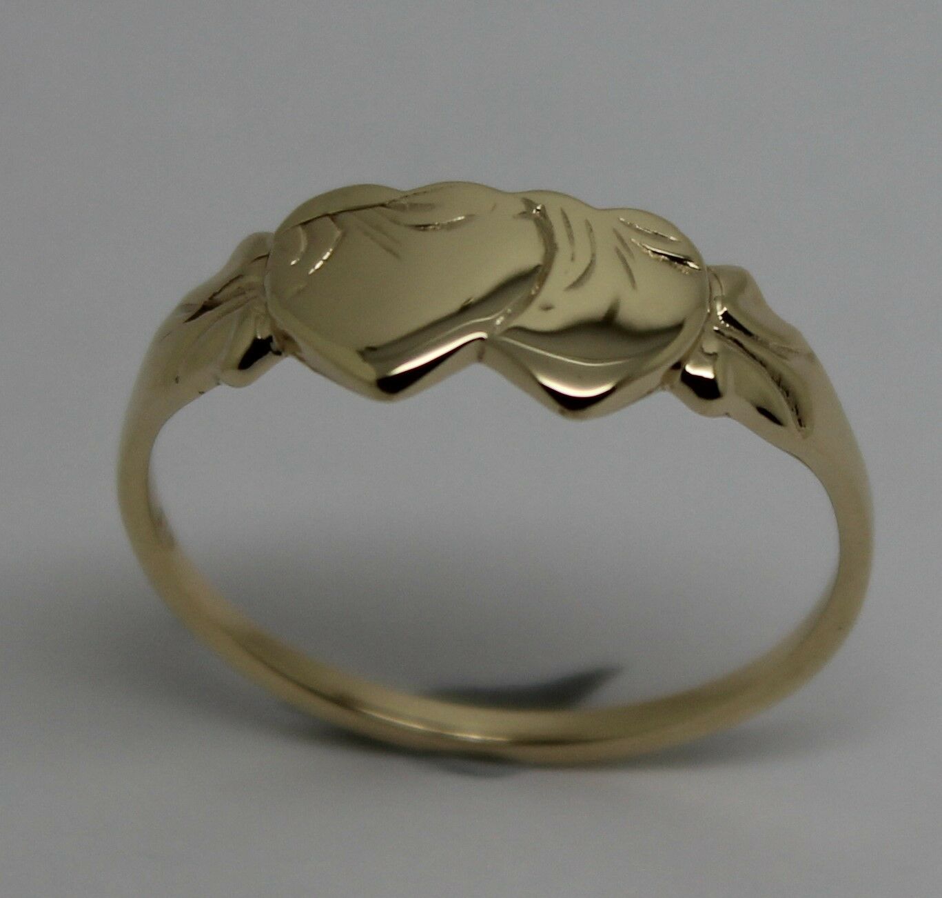 Size S, 9ct Yellow, Rose or White Gold Double Heart Signet Ring