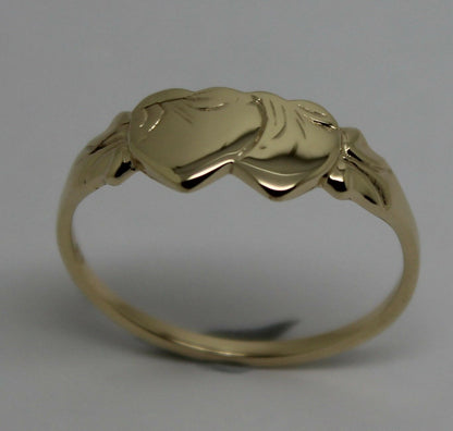 Size S, 9ct Yellow, Rose or White Gold Double Heart Signet Ring