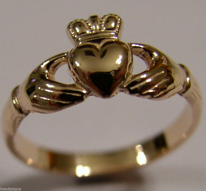 Genuine 9ct 375 Solid Yellow, Rose or White Gold Claddagh Celtic Friendship Ring In Your (Sizes L to S)
