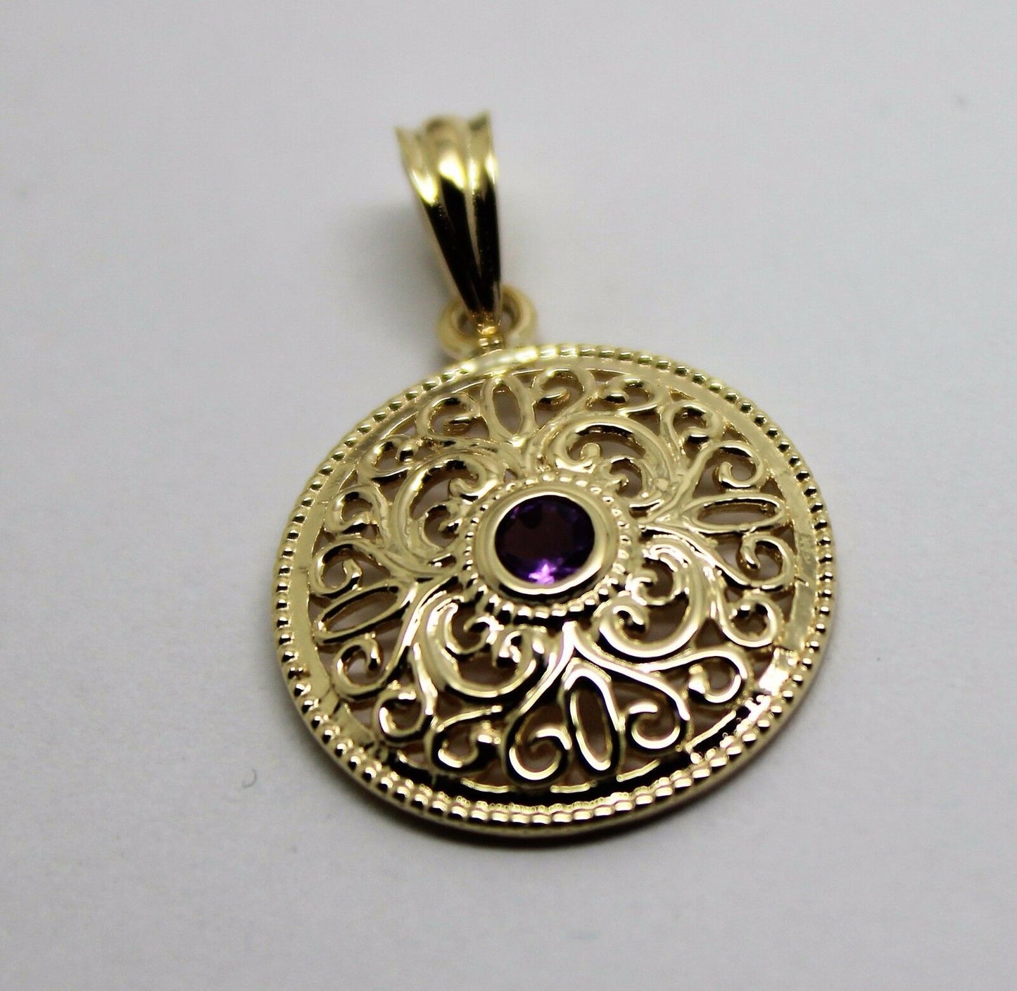 Kaedesigns, 9ct Yellow Gold or White Gold or Rose Gold filigree Amethyst Pendant