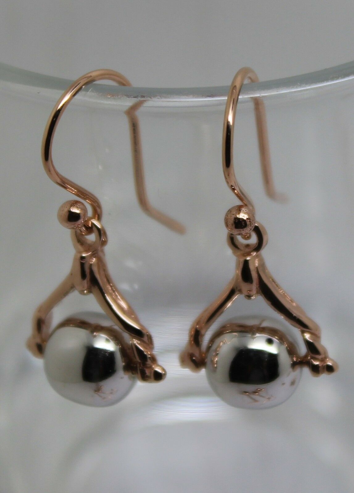 Kaedesigns Genuine 9ct 9k 375 Solid Rose + White Gold Ball Spinner Earrings