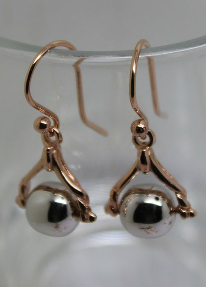Kaedesigns Genuine 9ct 9k 375 Solid Rose + White Gold Ball Spinner Earrings