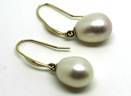Genuine 9ct 9k 375 Yellow Gold Oval Freshwater Pearl Ball Earrings