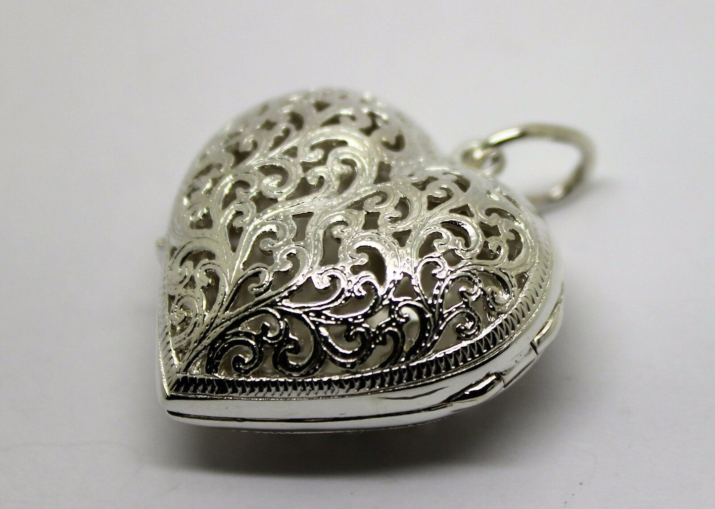 Heavy Large Genuine Sterling Silver 925 Filigree Heart Pendant Locket