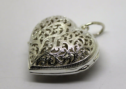 Heavy Large Genuine Sterling Silver 925 Filigree Heart Pendant Locket