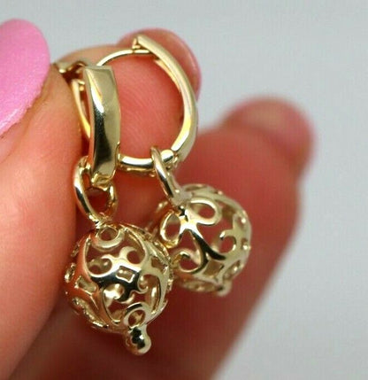 Genuine 9ct 9K Yellow, Rose or White Gold Small Hoop Oval Earrings + 10mm Flower Balls